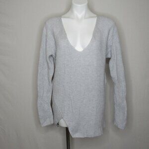 CAbi Gray Deep V-Neck Sweater Pullover Side Zip  Women's M Medium  3531